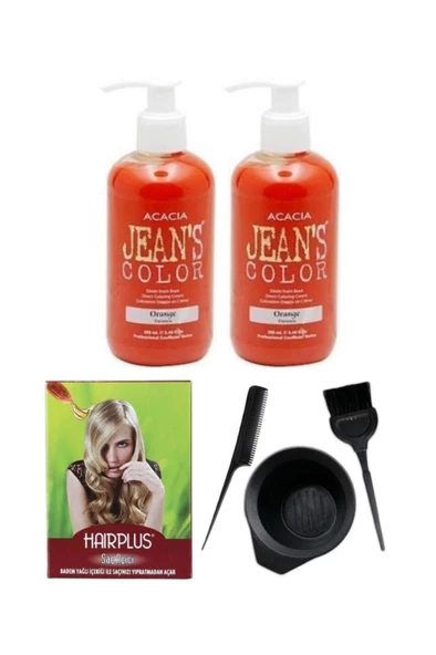 Jeans Color Saç Boyası Turuncu 250ml 2ad, Saç Açıcı Ve Fluweel Boya Seti