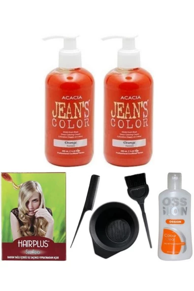 Saç Boyası Turuncu 250 ml + 2 Adet Saç Açıcı Boya Temizleyici + Fluweel Boya Seti
