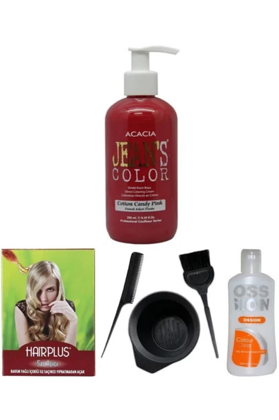 Saç Boyası Pamuk Şekeri Pembe 250ml , Saç Açıcı, Boya Temizleyici Ve Fluweel Boya Seti