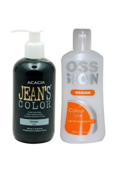 Jeans Color Saç Boyası Yeşil 250ml Ve Ossion Saç Boya Temizleyicisi 200ml