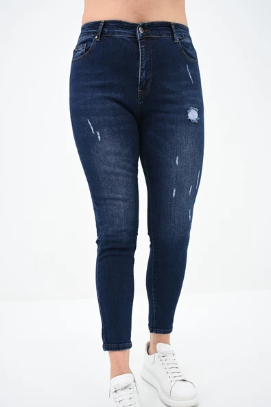 Kadın Büyük Beden Lacivert Jean Pantolon 6177-23 - 3