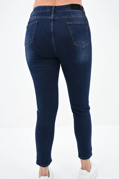 Kadın Büyük Beden Lacivert Jean Pantolon 6177-23 - 4