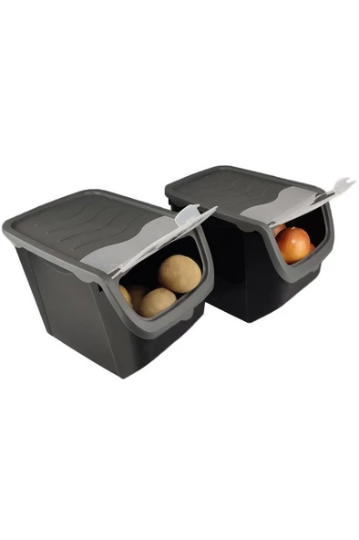 Digithome Coral 2'li Soğan Patates Saklama Kabı 12 Litre - Gri C320.037 - 4