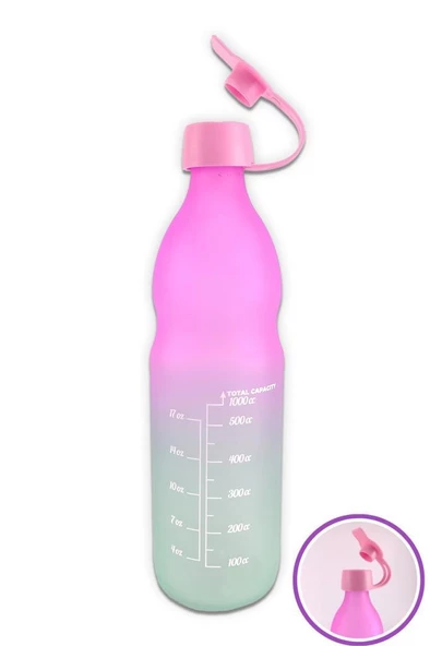 Digithome 1 Lt Çift Renk Ölçü Baskılı Motivasyon Boğumlu Sağlıklı Cam Su Şişesi Pembe – 111657-161 C1-1-139 - 2