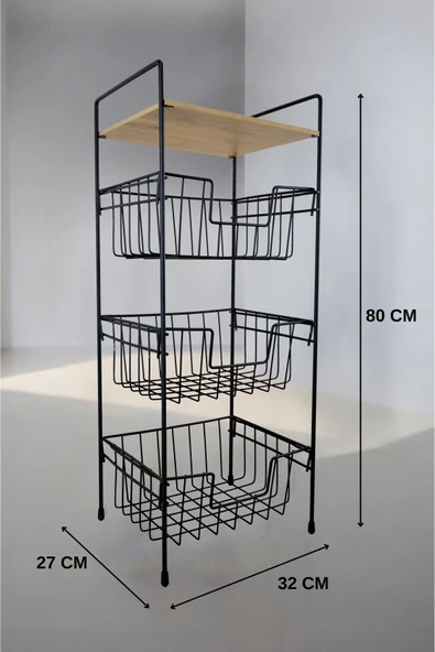 Digithome Ahşap Metal Çok Amaçlı 3 Katlı Standlı Patates Soğan Sepeti - Nİ22RAF002 - HYT - 6
