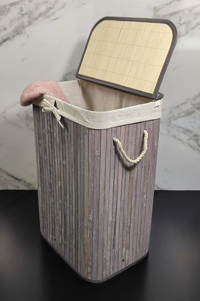 Digithome Dikdörtgen Bambu Çamaşır Sepeti Gri CL-6002-2 C1-1-121 - 2