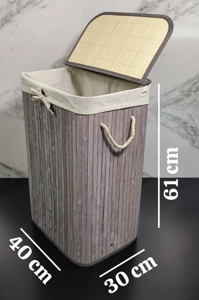 Digithome Dikdörtgen Bambu Çamaşır Sepeti Gri CL-6002-2 C1-1-121 - 5