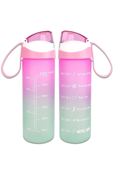 Digithome 750 Ml Çift Renk Ölçü Baskılı Motivasyon Sağlıklı Plastik Su Şişesi Pembe – 161670-161 C1-1-139