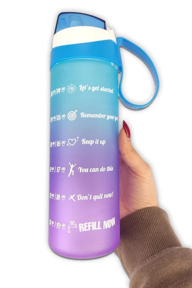 Digithome 750 Ml Çift Renk Ölçü Baskılı Motivasyon Sağlıklı Plastik Su Şişesi Mavi – 161670-160 C1-1-139 - 3