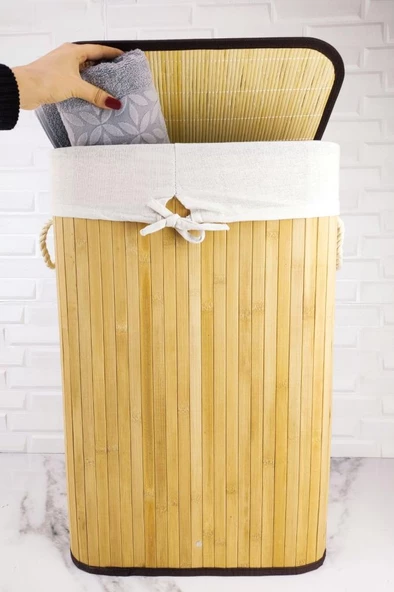 Digithome Dikdörtgen Bambu Çamaşır Sepeti Naturel CL-6002-01 C1-1-121 - 3