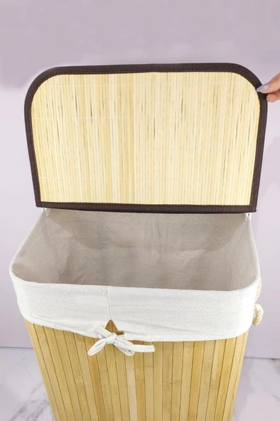 Digithome Dikdörtgen Bambu Çamaşır Sepeti Naturel CL-6002-01 C1-1-121 - 5