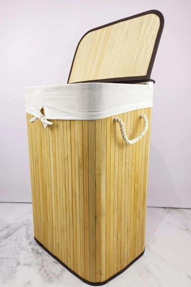 Digithome Dikdörtgen Bambu Çamaşır Sepeti Naturel CL-6002-01 C1-1-121 - 4