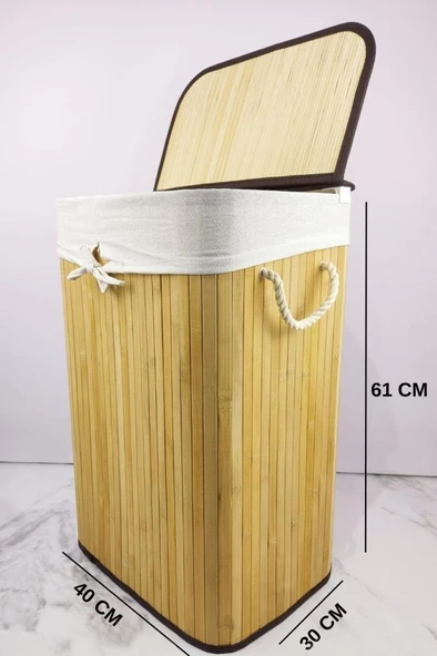 Digithome Dikdörtgen Bambu Çamaşır Sepeti Naturel CL-6002-01 C1-1-121 - 6