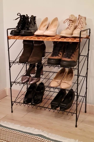 Digithome Ahşap Metal Ayakkabılık ve Çok Amaçlı 4 Katlı Raf – Nİ22AYK001-AHŞ C1-1-140