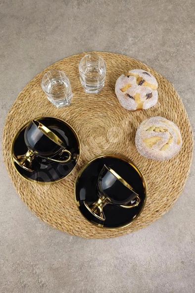 Digithome Porselen 2 Kişilik Yaldızlı Kahve Fincan Takımı Siyah - İST-72 C320.049 - 4