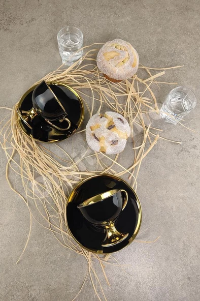 Digithome Porselen 2 Kişilik Yaldızlı Kahve Fincan Takımı Siyah - İST-72 C320.049 - 2