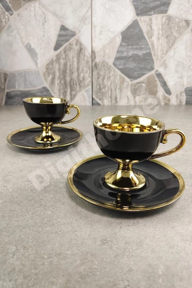 Digithome Porselen 2 Kişilik Yaldızlı Kahve Fincan Takımı Siyah - İST-72 C320.049 - 5