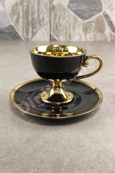 Digithome Porselen 2 Kişilik Yaldızlı Kahve Fincan Takımı Siyah - İST-72 C320.049 - 6