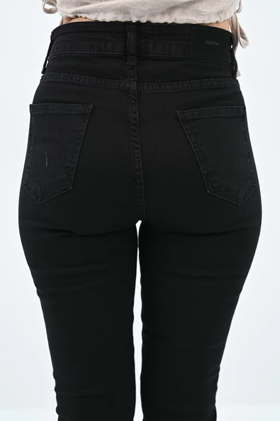 Kadın Yüksek Bel Siyah Jean Pantolon 6187-23 - 6