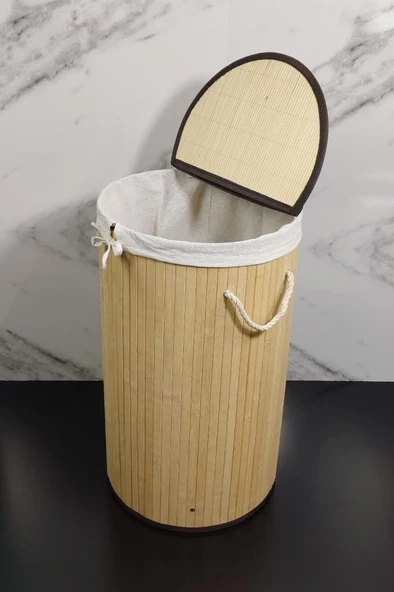 Digithome Yuvarlak Bambu Çamaşır Sepeti Naturel Cl-6001-01 C1-1-121 - 2