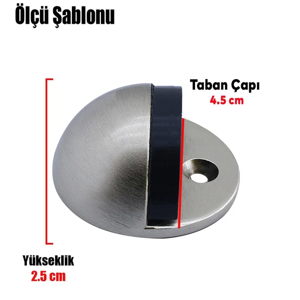 Yarımay Kapı Stoperi Tamponu Vidalı Metal Kapı Stopu Durdurucu Tutucu Saten (5 ADET) - Resim 2