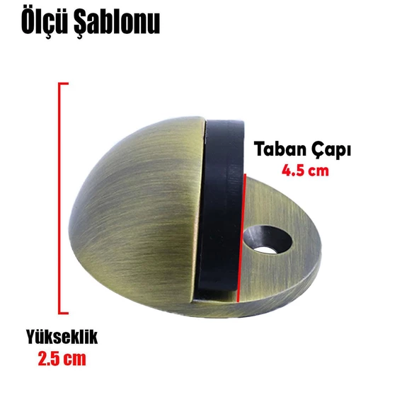 Yarımay Kapı Stoperi Tamponu Vidalı Metal Kapı Stopu Durdurucu Tutucu Mat Antik (5 ADET) - 2