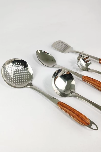 Digithome Ahşap Saplı Büyük Boy 5 Parça Servis Seti Kahverengi C320.025 - 2