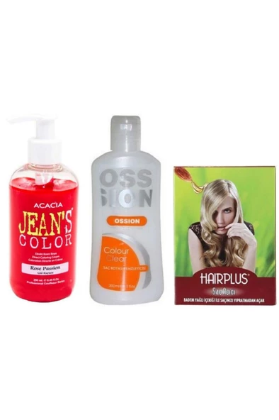 Jeans Color Saç Boyası Gül Kurusu 250ml Ve Ossion Boya Silici Ve Hairplus Saç Açıcı - 1