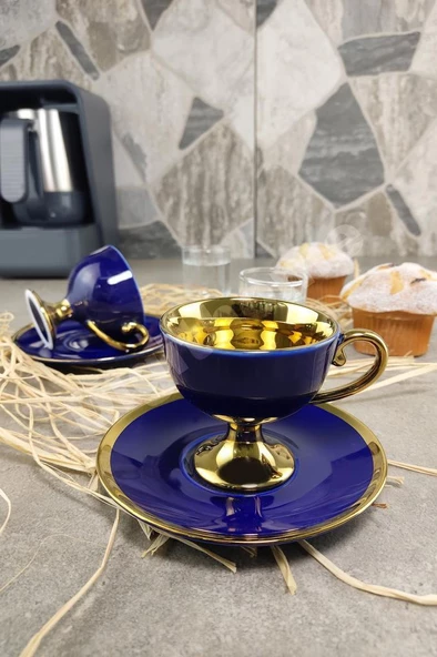 Digithome Porselen 2 Kişilik Yaldızlı Kahve Fincan Takımı Lacivert - İST-63 C320.049 ürün görseli