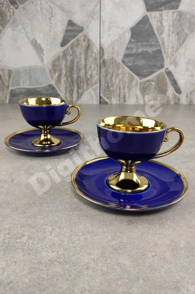 Digithome Porselen 2 Kişilik Yaldızlı Kahve Fincan Takımı Lacivert - İST-63 C320.049 - Resim 5