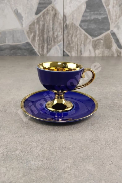 Digithome Porselen 2 Kişilik Yaldızlı Kahve Fincan Takımı Lacivert - İST-63 C320.049 - Resim 6