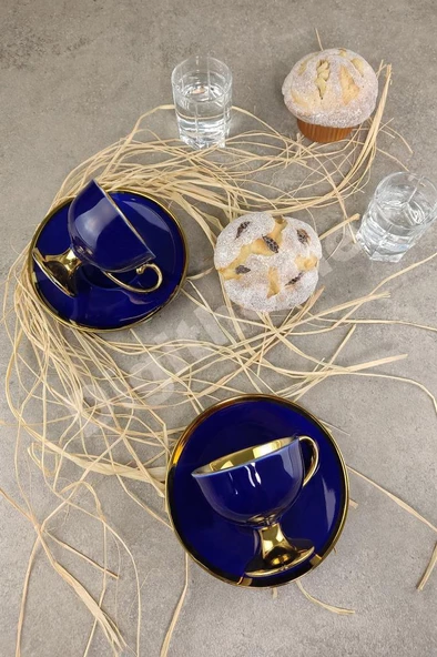 Digithome Porselen 2 Kişilik Yaldızlı Kahve Fincan Takımı Lacivert - İST-63 C320.049 - Resim 2