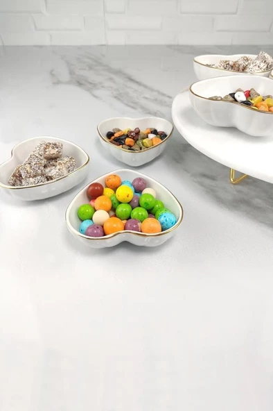 Digithome İpek Porselen Altın Yaldızlı 6'lı Kalpli Kase 10 Cm - 64623 BH-12G C320.045 - 3