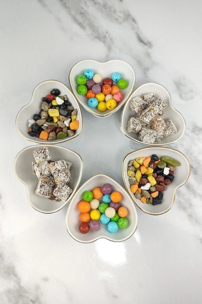 Digithome İpek Porselen Altın Yaldızlı 6'lı Kalpli Kase 10 Cm - 64623 BH-12G C320.045