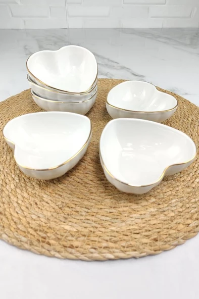 Digithome İpek Porselen Altın Yaldızlı 6'lı Kalpli Kase 10 Cm - 64623 BH-12G C320.045 - 5