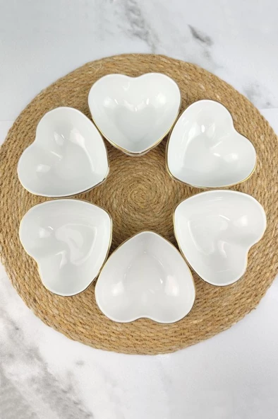 Digithome İpek Porselen Altın Yaldızlı 6'lı Kalpli Kase 10 Cm - 64623 BH-12G C320.045 - 4