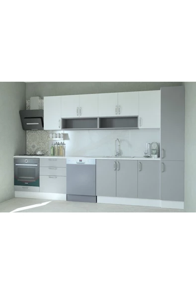 Mobilique 340 cm Beyaz Gri Tezgahsız Hazır Mutfak 3Çkm