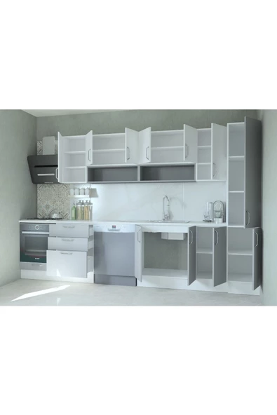 Mobilique 340 cm Beyaz Gri Tezgahsız Hazır Mutfak 3Çkm - 3