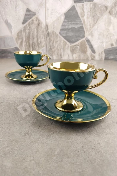 Digithome Porselen 2 Kişilik Yaldızlı Kahve Fincan Takımı Yeşil - İST-63 C320.049 - Resim 5