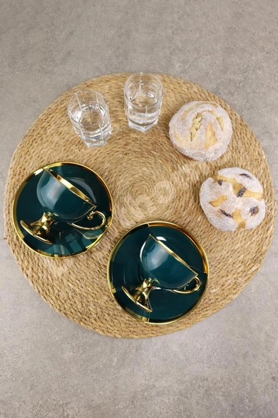 Digithome Porselen 2 Kişilik Yaldızlı Kahve Fincan Takımı Yeşil - İST-63 C320.049 - Resim 4