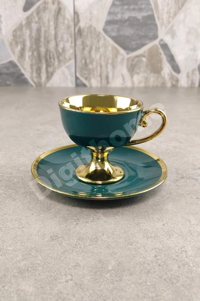 Digithome Porselen 2 Kişilik Yaldızlı Kahve Fincan Takımı Yeşil - İST-63 C320.049 - Resim 6