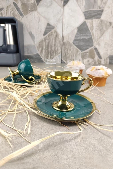 Digithome Porselen 2 Kişilik Yaldızlı Kahve Fincan Takımı Yeşil - İST-63 C320.049 ürün görseli