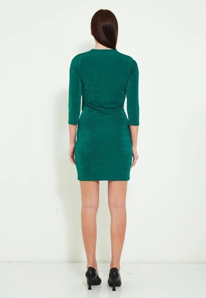 Modatalika Kadın Kruvaze Yaka Kısa Elbise - Resim 4