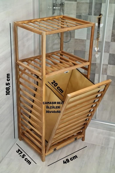 Digithome Ceviz Rengi Ahşap Kirli Sepetli Banyo Düzenleyici Raf – CVZ01 C1-1-140 - 8