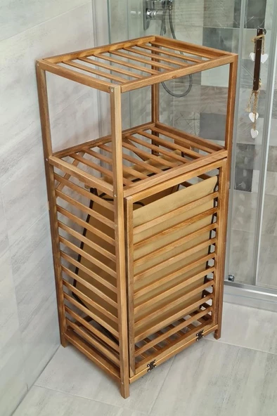 Digithome Ceviz Rengi Ahşap Kirli Sepetli Banyo Düzenleyici Raf – CVZ01 C1-1-140 - 6