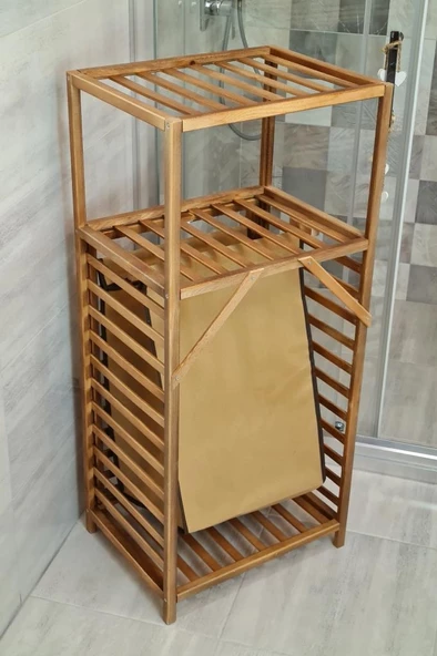 Digithome Ceviz Rengi Ahşap Kirli Sepetli Banyo Düzenleyici Raf – CVZ01 C1-1-140 - 7