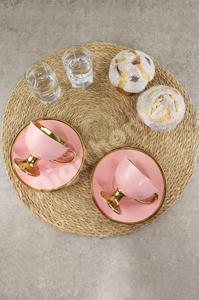 Digithome Porselen 2 Kişilik Yaldızlı Kahve Fincan Takımı Pembe - İST-98 C320.049 - Resim 4