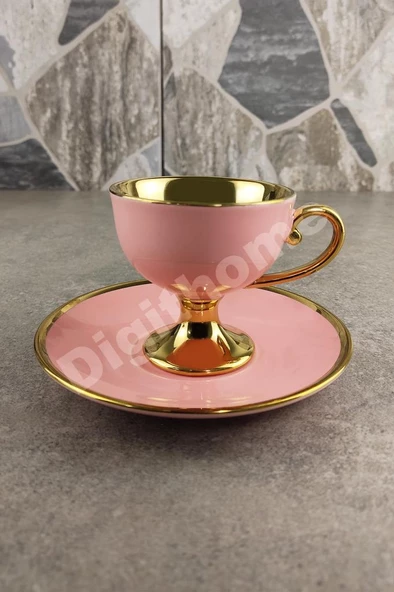 Digithome Porselen 2 Kişilik Yaldızlı Kahve Fincan Takımı Pembe - İST-98 C320.049 - Resim 6