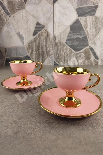 Digithome Porselen 2 Kişilik Yaldızlı Kahve Fincan Takımı Pembe - İST-98 C320.049 - Resim 5