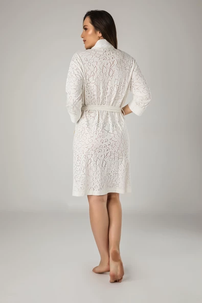 Dantelli Jakarlı Suprem Bambu Cotton Bayan Sabahlık - Resim 2